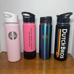 Set Of 4 Dutch Bros Stainless Tumbler Set Too Strong Be Aware Metal Coffee 20oz